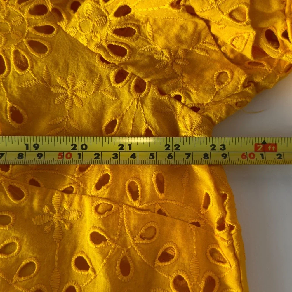 J. Crew Puff Sleeve Eyelet Popover Top Size XXL Snap In Cami Insert Yellow